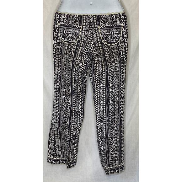 Mod Black White Floral Print Pants Button Fly Size Small Juniors Vintage - Picture 2 of 5
